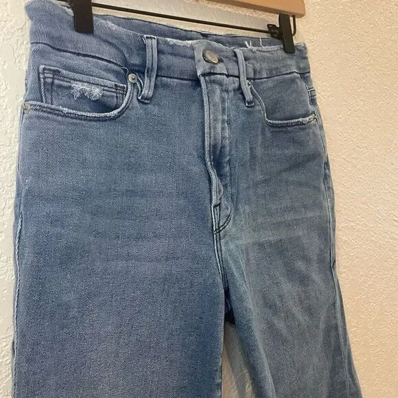 Good American Good Straight Cropped Raw Hem Light Wash Jeans Size 6/28 - Picture 4 of 12